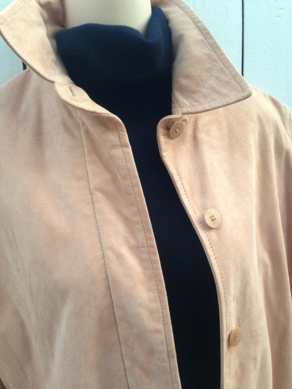 DONNA KARAN Signature Shimmer Suede Jacket w/Belt Sz 8 Pale Peach Bust 36